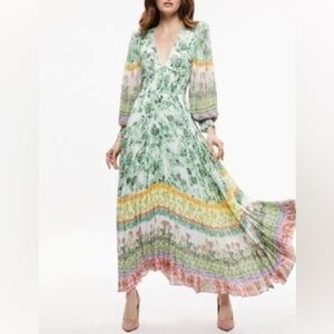 Alice + Olivia Sion Sunburst Pleated Maxi Dress SZ 2
